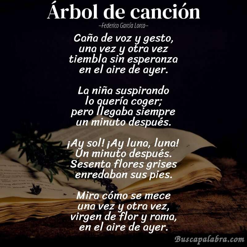 Poema Árbol de canción de Federico García Lorca con fondo de libro