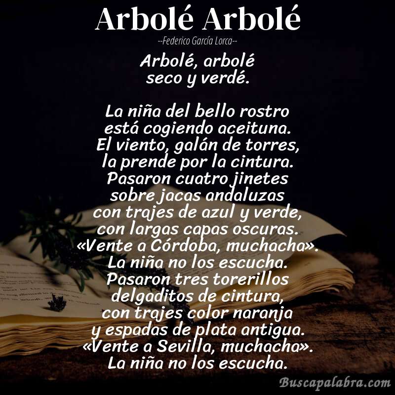 Poema Arbolé Arbolé de Federico García Lorca con fondo de libro