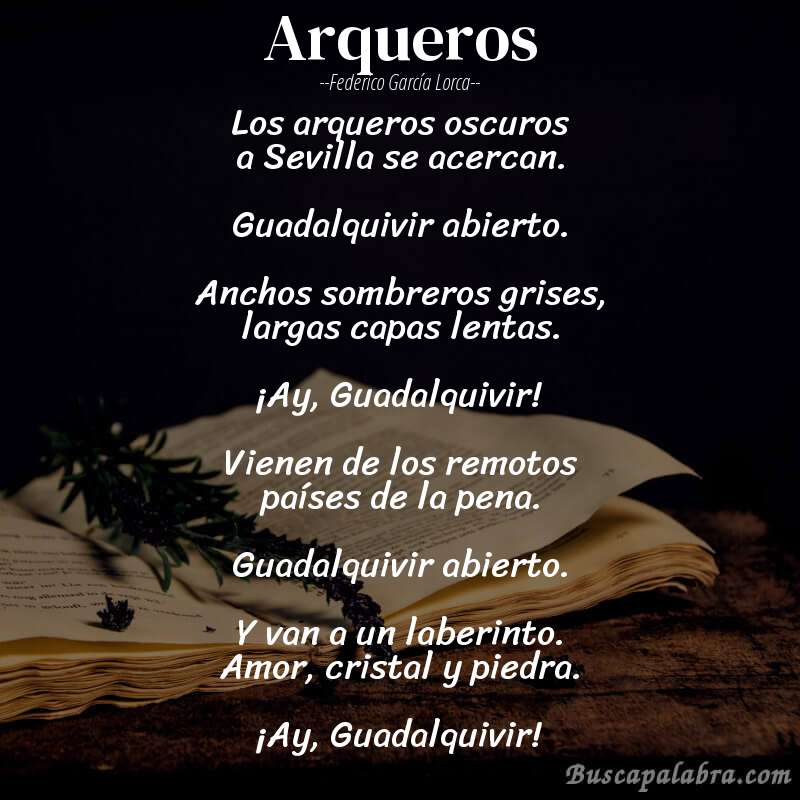 Poema Arqueros de Federico García Lorca con fondo de libro