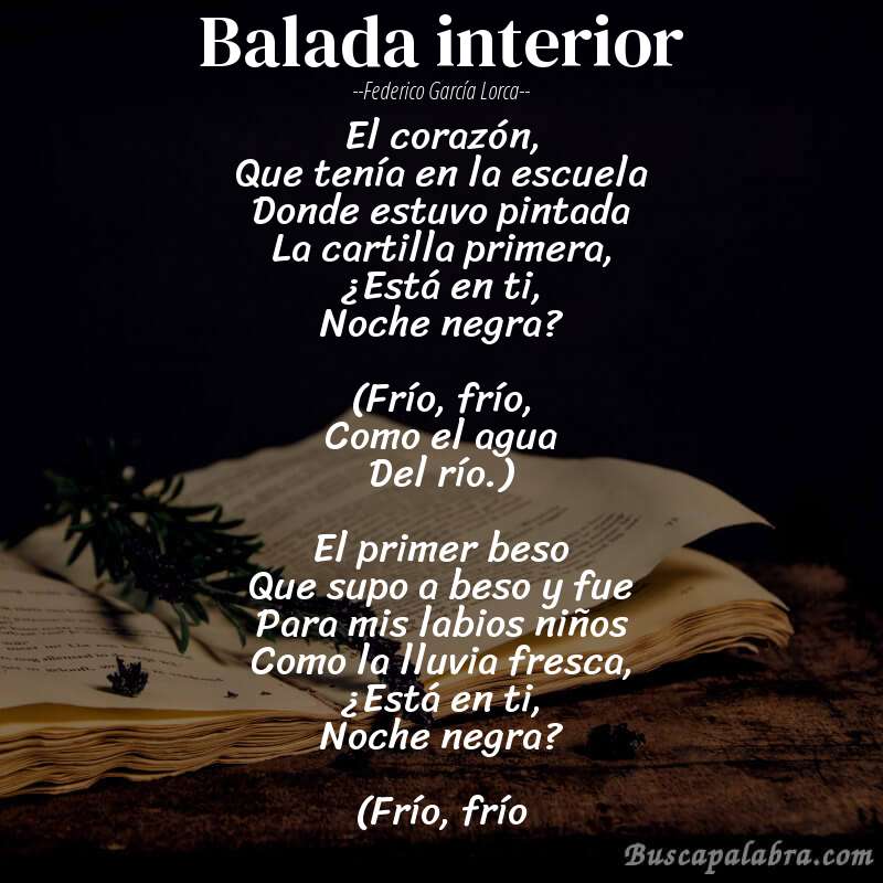 Poema Balada interior de Federico García Lorca con fondo de libro