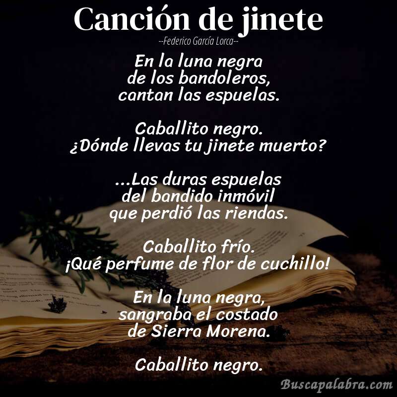 Poema Canción de jinete de Federico García Lorca con fondo de libro
