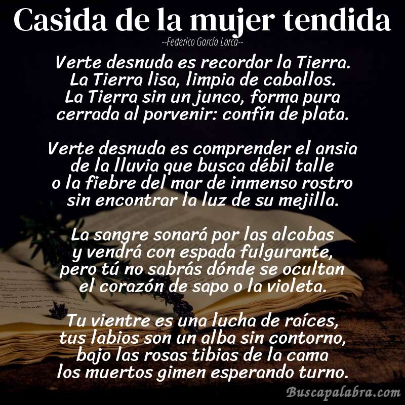 Poema Casida de la mujer tendida de Federico García Lorca con fondo de libro