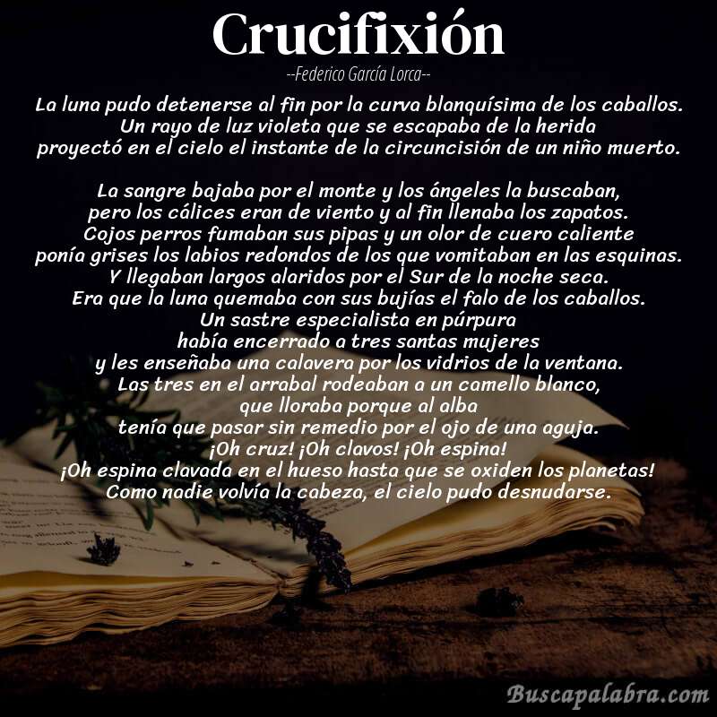 Poema Crucifixión de Federico García Lorca con fondo de libro