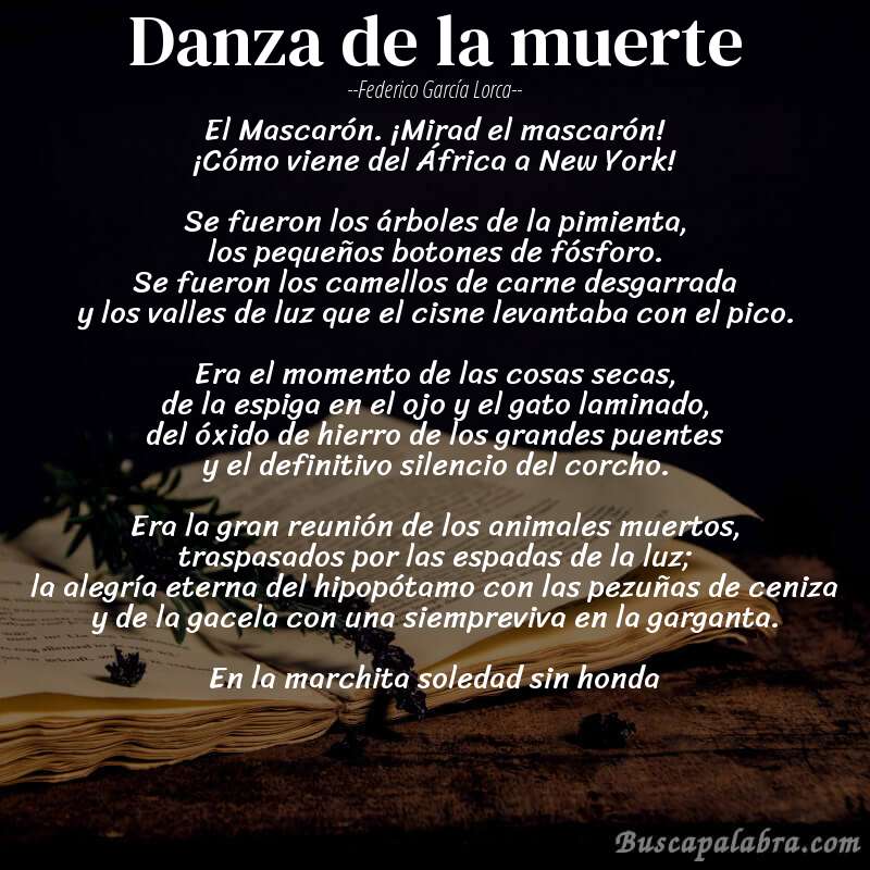 Poema Danza de la muerte de Federico García Lorca con fondo de libro