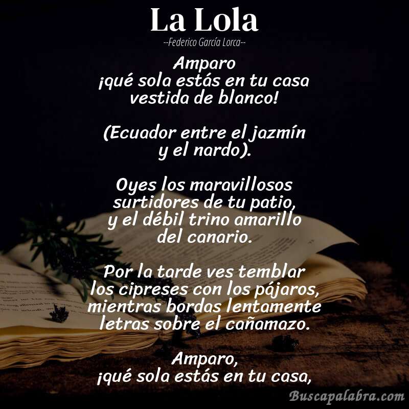 Poema La Lola de Federico García Lorca con fondo de libro