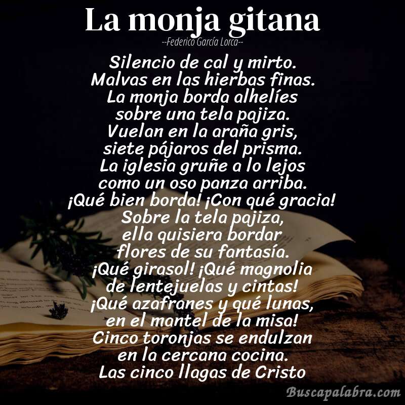 Poema La monja gitana de Federico García Lorca con fondo de libro