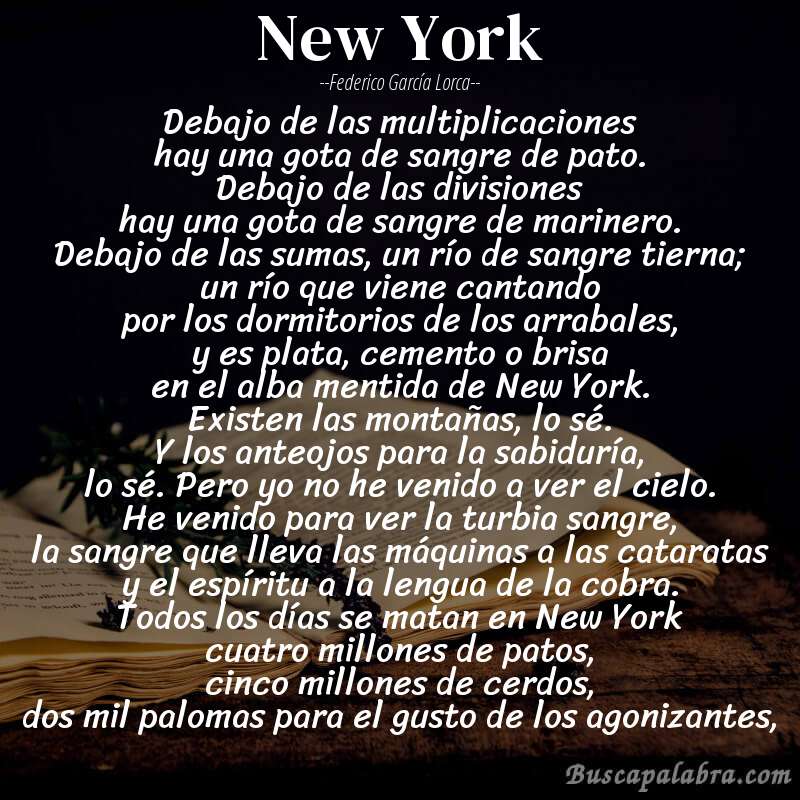 Poema New York de Federico García Lorca con fondo de libro