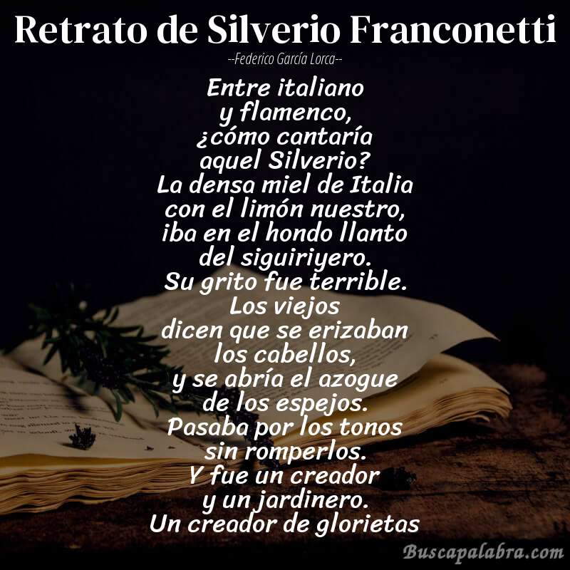 Poema Retrato de Silverio Franconetti de Federico García Lorca con fondo de libro
