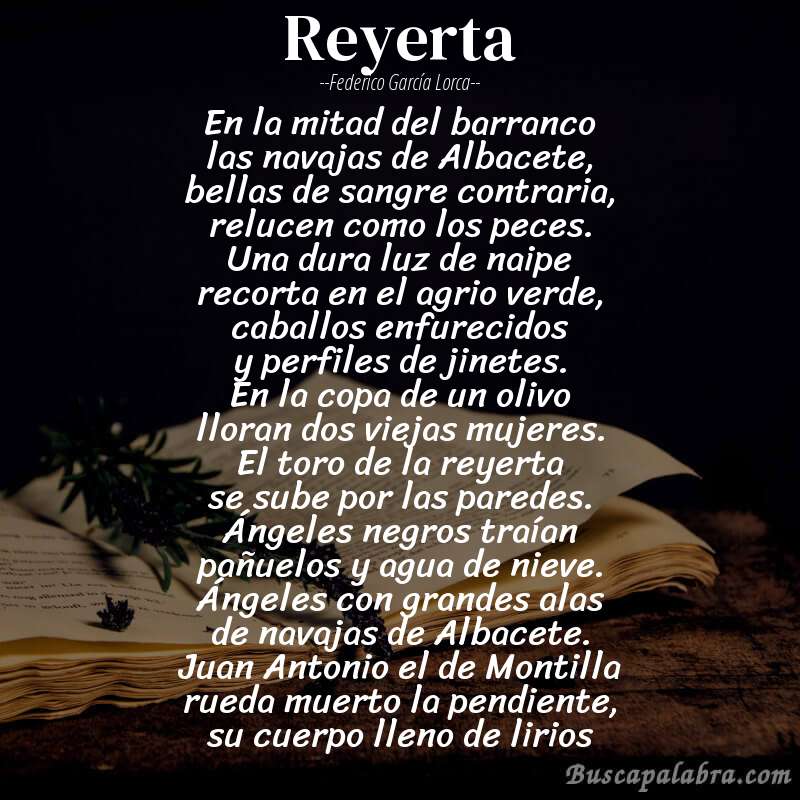 Poema Reyerta de Federico García Lorca con fondo de libro