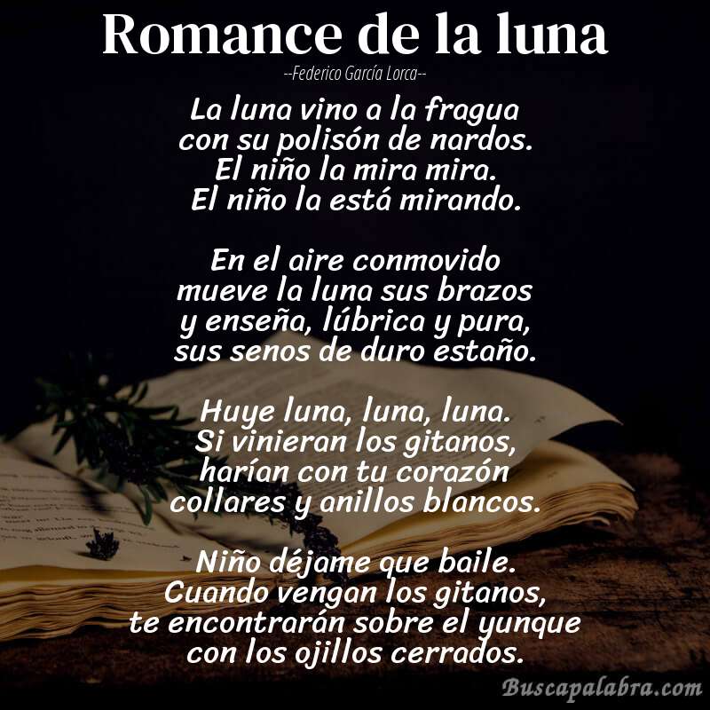 Poema Romance de la luna de Federico García Lorca con fondo de libro