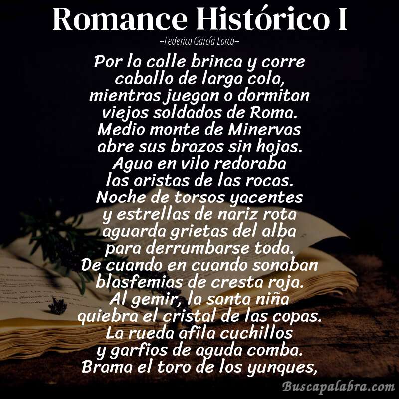 Poema Romance Histórico I de Federico García Lorca con fondo de libro