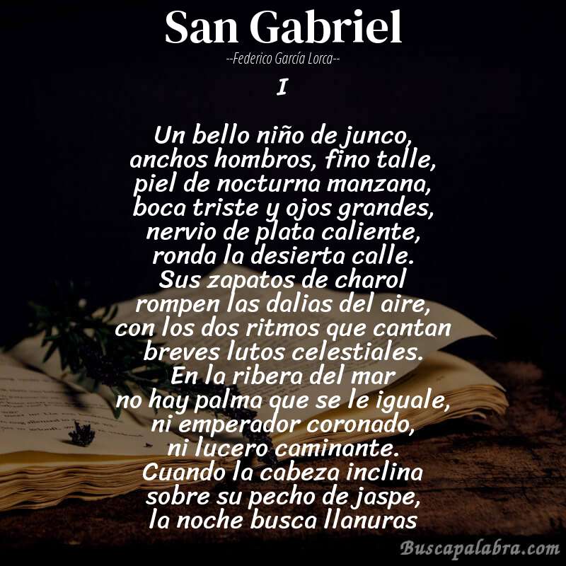 Poema San Gabriel de Federico García Lorca con fondo de libro