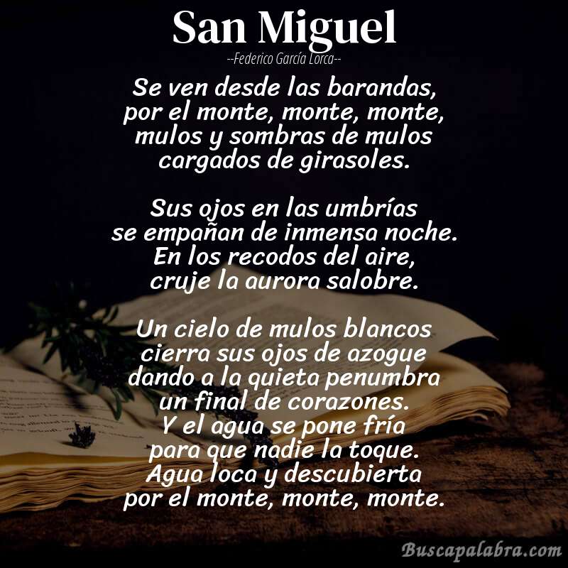 Poema San Miguel de Federico García Lorca con fondo de libro