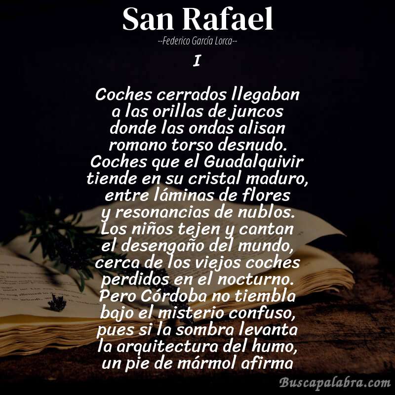 Poema San Rafael de Federico García Lorca con fondo de libro