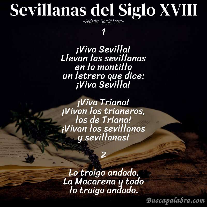 Poema Sevillanas del Siglo XVIII de Federico García Lorca con fondo de libro