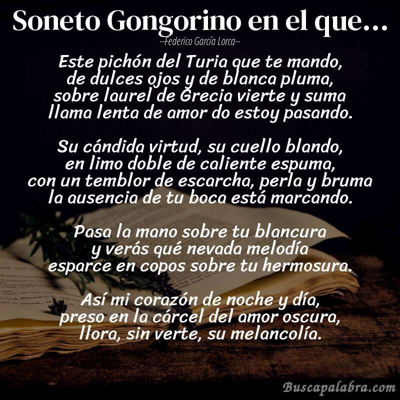Poema Soneto Gongorino en el que... de Federico García Lorca con fondo de libro