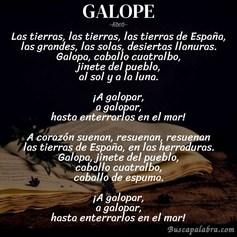 Poema GALOPE de Alberti con fondo de libro
