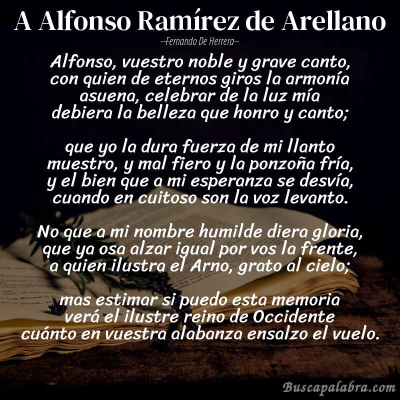 Poema A Alfonso Ramírez de Arellano de Fernando de Herrera con fondo de libro
