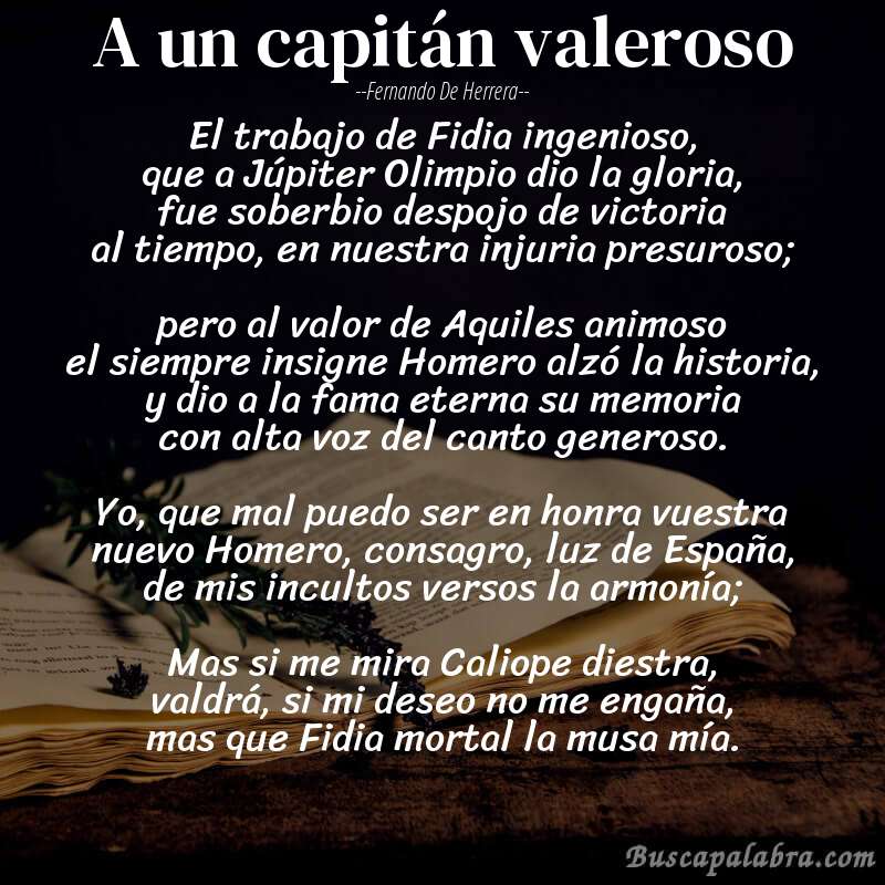 Poema A un capitán valeroso de Fernando de Herrera con fondo de libro