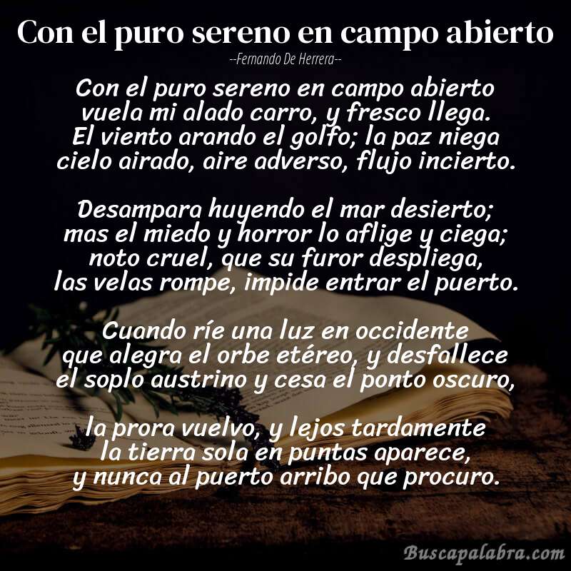Poema Con el puro sereno en campo abierto de Fernando de Herrera con fondo de libro