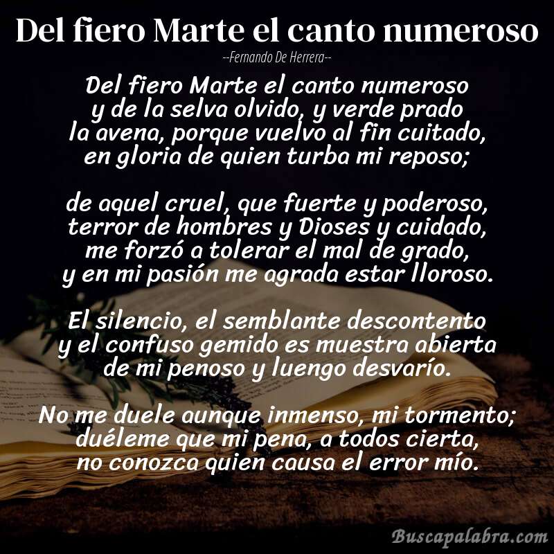 Poema Del fiero Marte el canto numeroso de Fernando de Herrera con fondo de libro