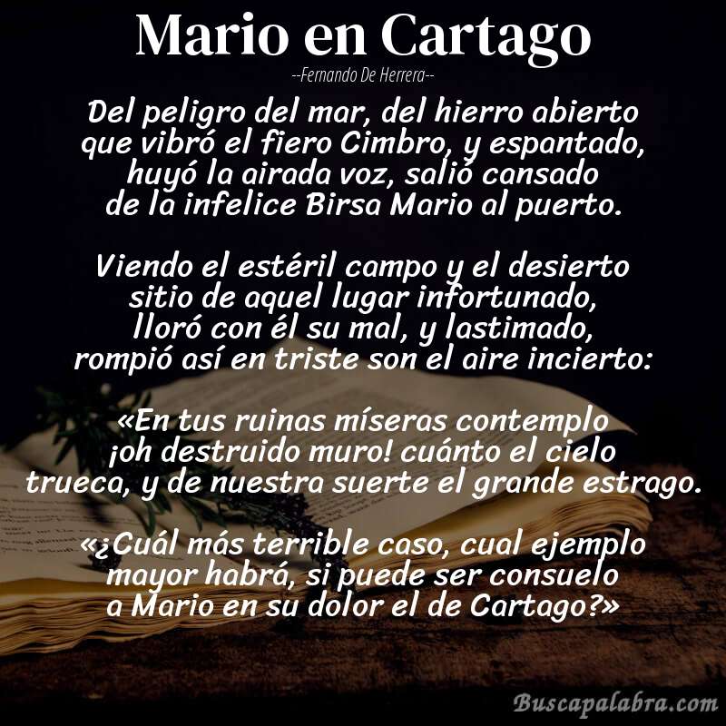 Poema Mario en Cartago de Fernando de Herrera con fondo de libro