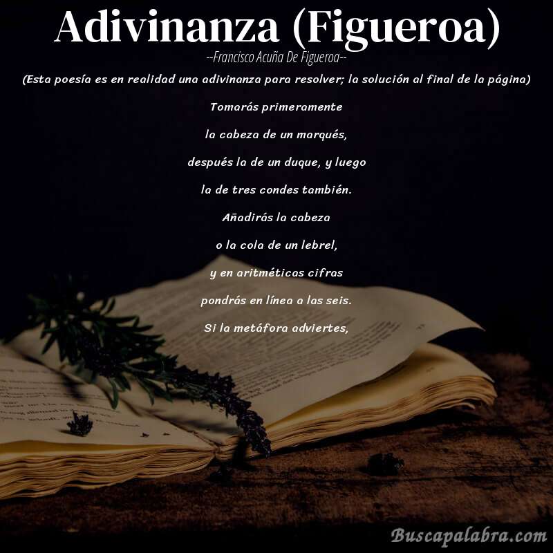 Poema Adivinanza (Figueroa) de Francisco Acuña de Figueroa con fondo de libro