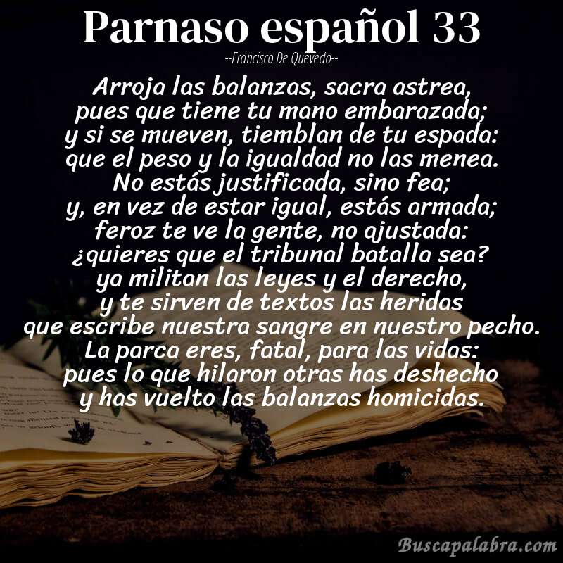Poema parnaso español 33 de Francisco de Quevedo con fondo de libro