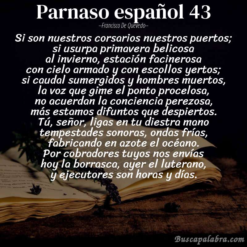 Poema parnaso español 43 de Francisco de Quevedo con fondo de libro