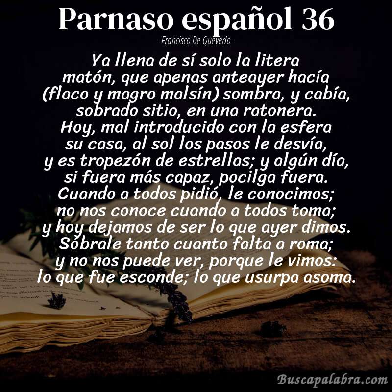 Poema parnaso español 36 de Francisco de Quevedo con fondo de libro