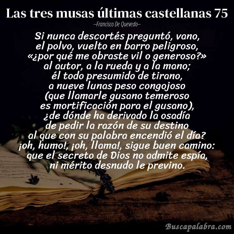 Poema las tres musas últimas castellanas 75 de Francisco de Quevedo con fondo de libro