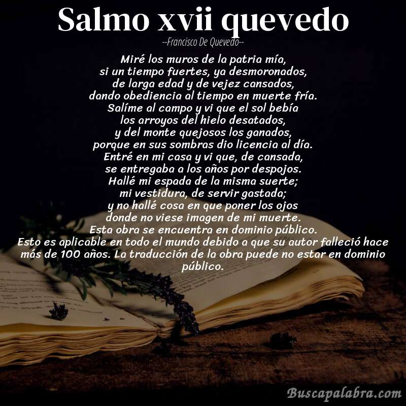 Poema salmo xvii quevedo de Francisco de Quevedo con fondo de libro