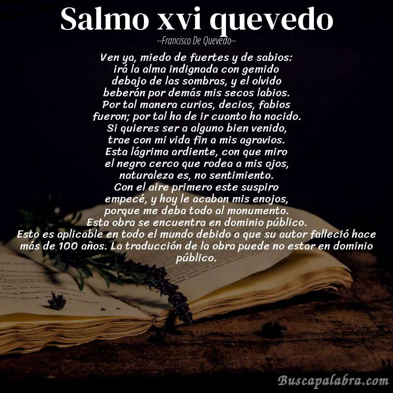 Poema salmo xvi quevedo de Francisco de Quevedo con fondo de libro
