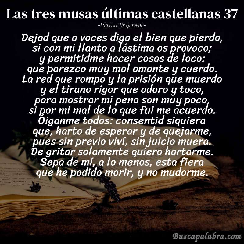 Poema las tres musas últimas castellanas 37 de Francisco de Quevedo con fondo de libro
