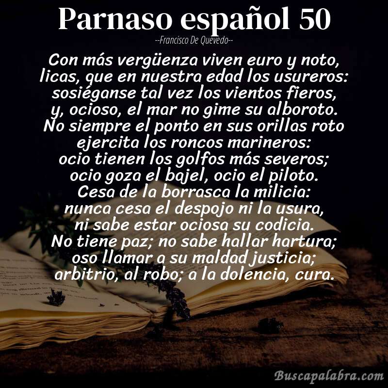 Poema parnaso español 50 de Francisco de Quevedo con fondo de libro