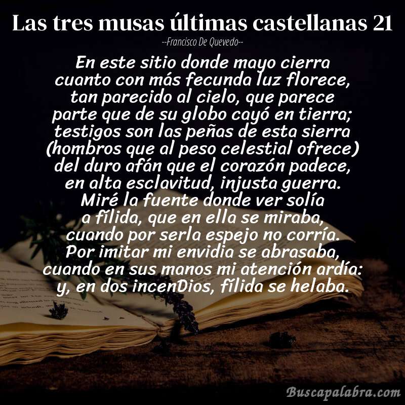 Poema las tres musas últimas castellanas 21 de Francisco de Quevedo con fondo de libro