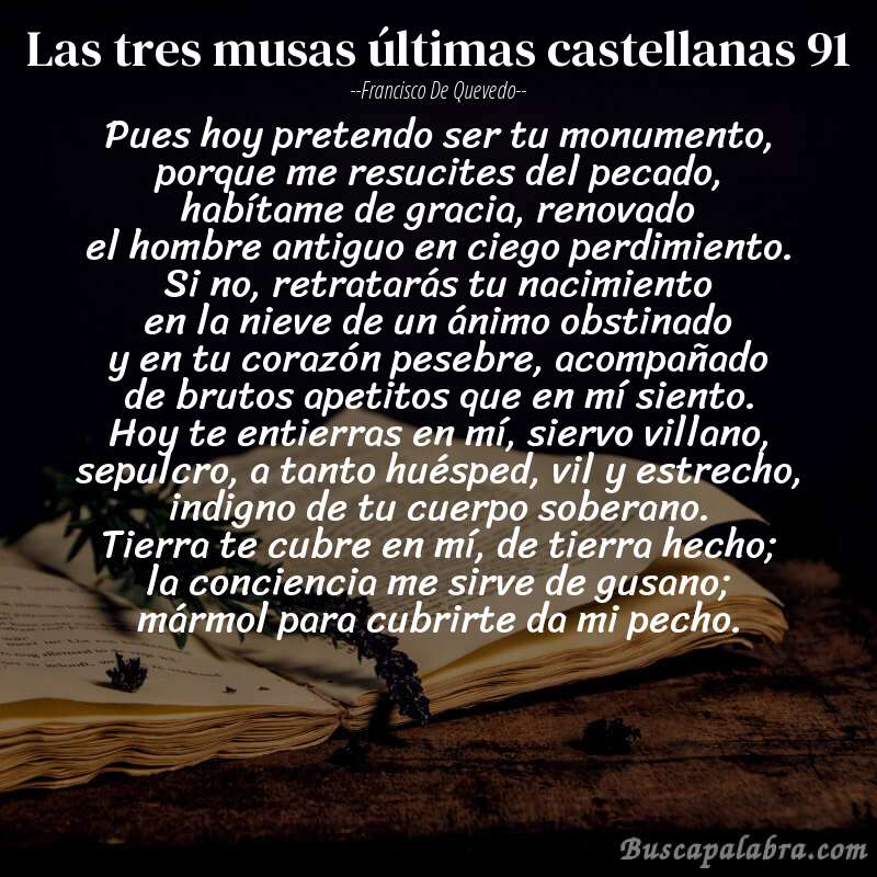 Poema las tres musas últimas castellanas 91 de Francisco de Quevedo con fondo de libro