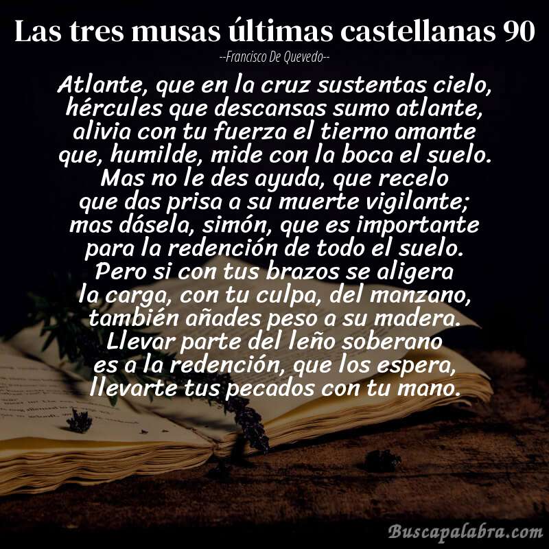 Poema las tres musas últimas castellanas 90 de Francisco de Quevedo con fondo de libro