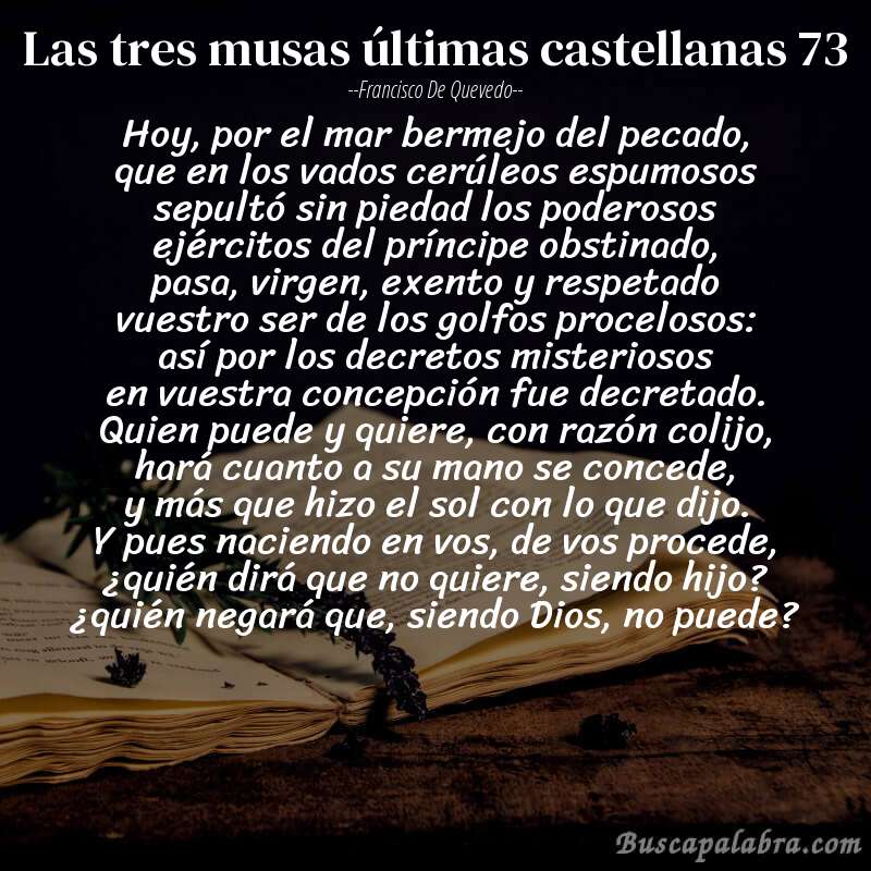 Poema las tres musas últimas castellanas 73 de Francisco de Quevedo con fondo de libro