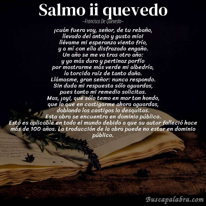 Poema salmo ii quevedo de Francisco de Quevedo con fondo de libro