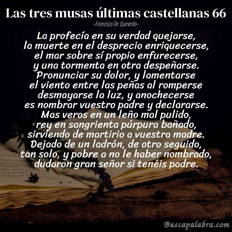 Poema las tres musas últimas castellanas 66 de Francisco de Quevedo con fondo de libro