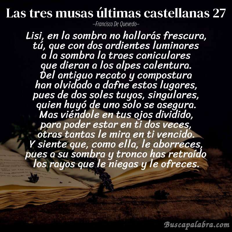 Poema las tres musas últimas castellanas 27 de Francisco de Quevedo con fondo de libro