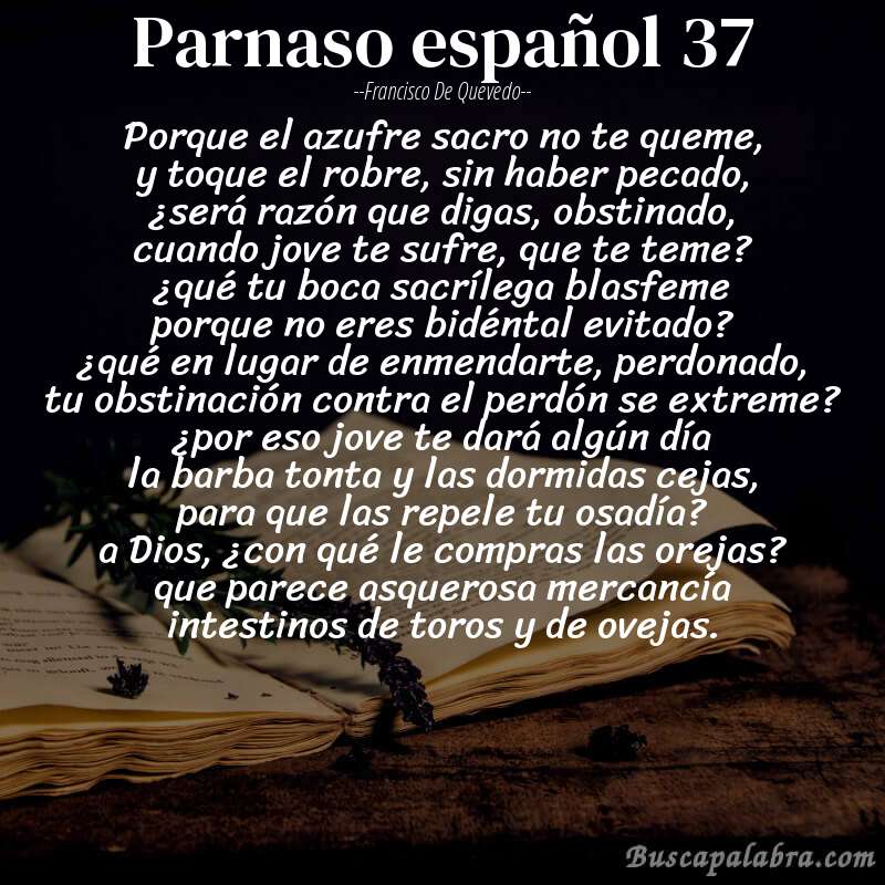 Poema parnaso español 37 de Francisco de Quevedo con fondo de libro