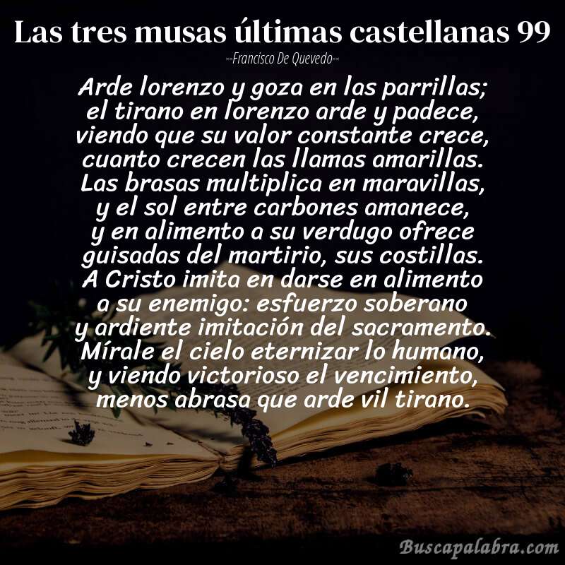 Poema las tres musas últimas castellanas 99 de Francisco de Quevedo con fondo de libro