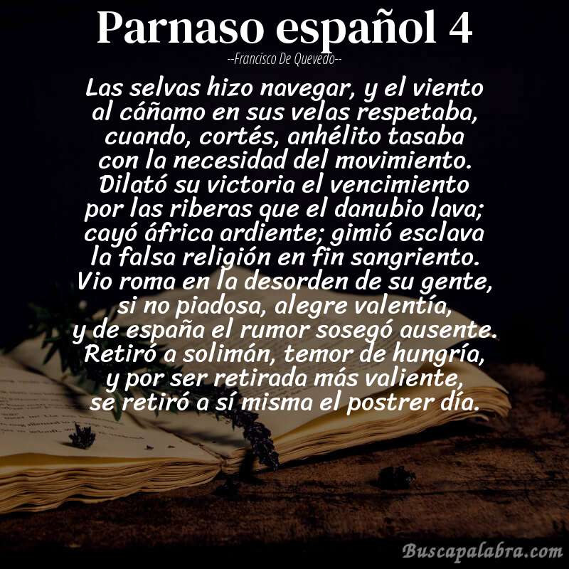 Poema parnaso español 4 de Francisco de Quevedo con fondo de libro
