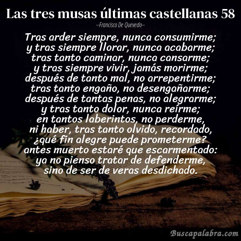 Poema las tres musas últimas castellanas 58 de Francisco de Quevedo con fondo de libro