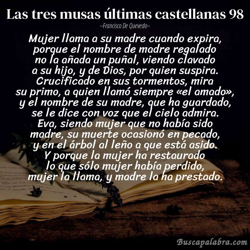 Poema las tres musas últimas castellanas 98 de Francisco de Quevedo con fondo de libro