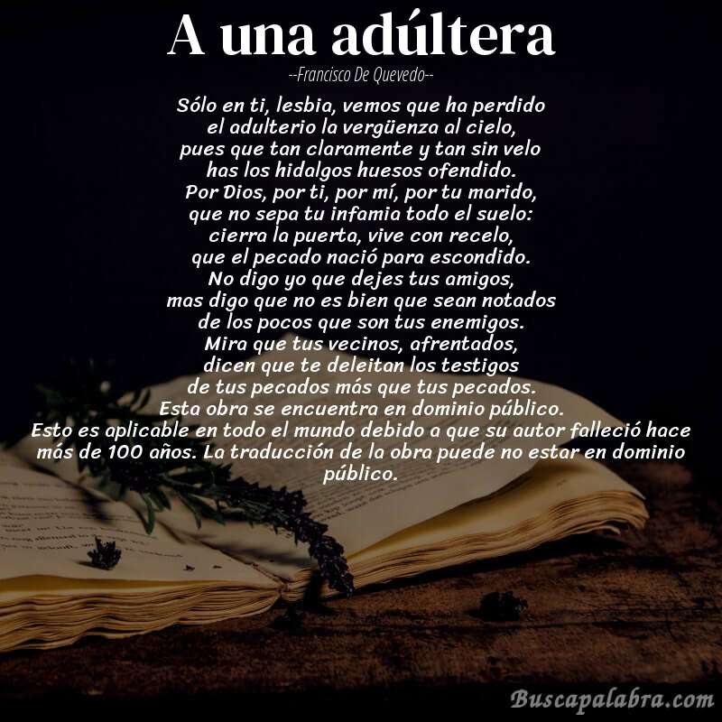 Poema a una adúltera de Francisco de Quevedo con fondo de libro