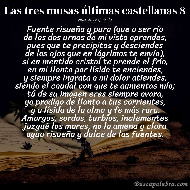 Poema las tres musas últimas castellanas 8 de Francisco de Quevedo con fondo de libro