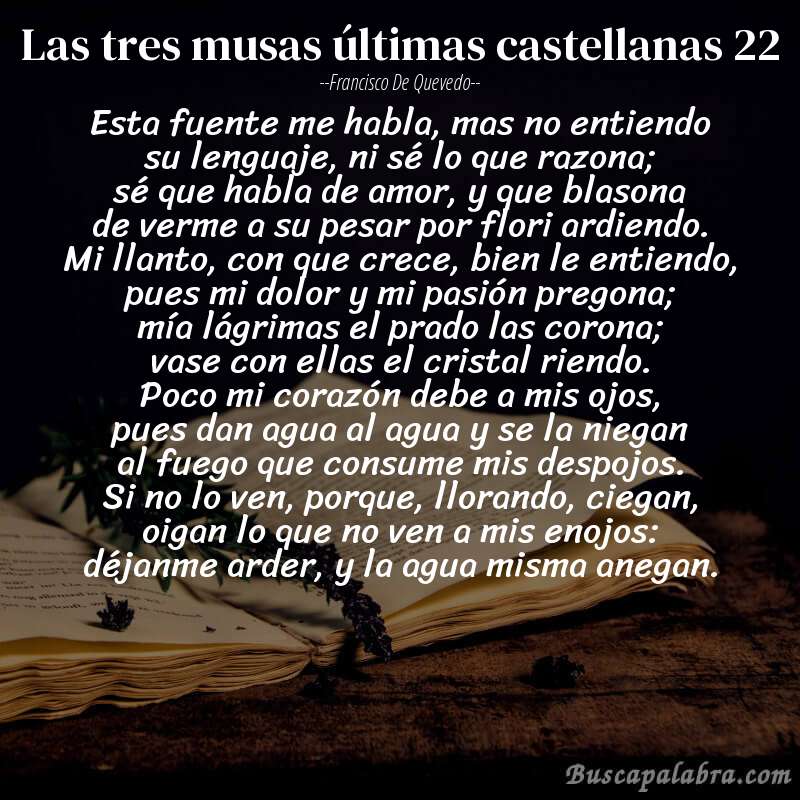 Poema las tres musas últimas castellanas 22 de Francisco de Quevedo con fondo de libro